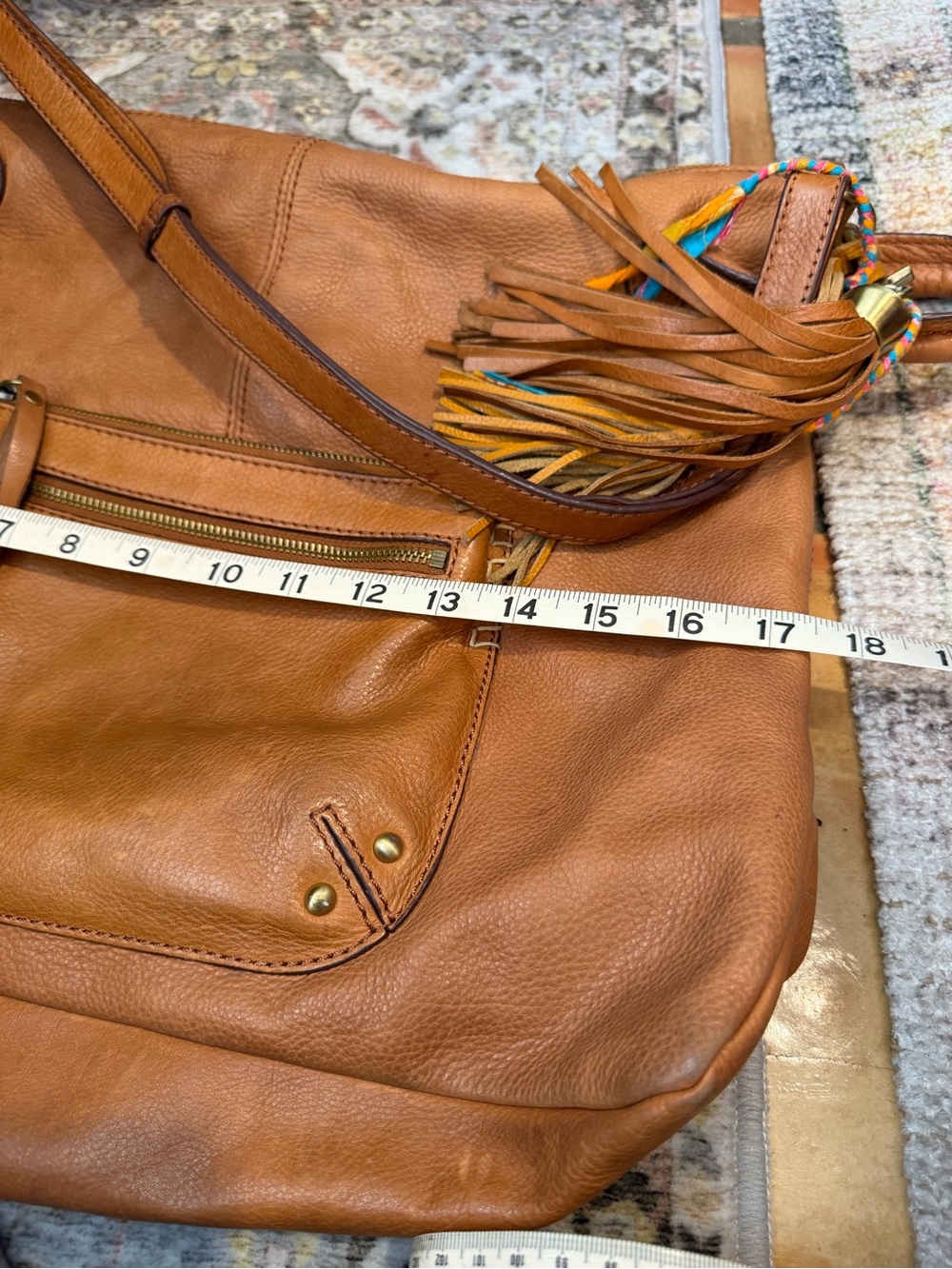 Lucky Brand Brown Leather Boho Shoulder Bag / Hobo Bag with Tassels - Picture 8 of 15
